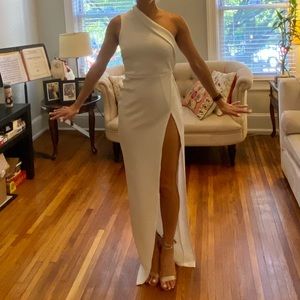 White one-shoulder scuba maxi dress - size 2; New Never Worn